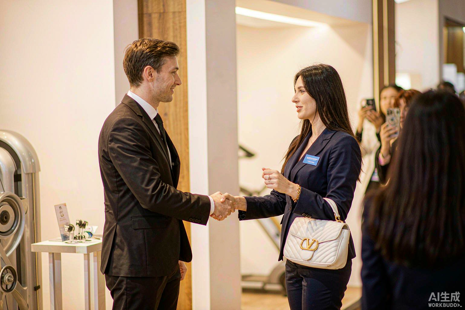 Team meeting buyers during a wellness exhibition
