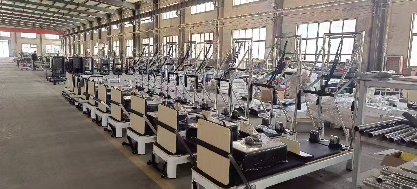 Actual Pilates equipment factory production floor
