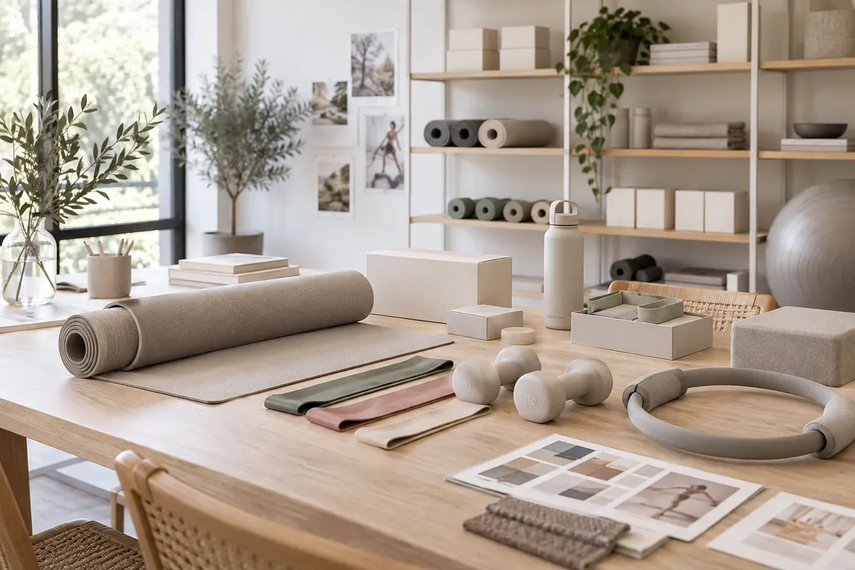 Private-label fitness range concept with coordinated accessories and packaging