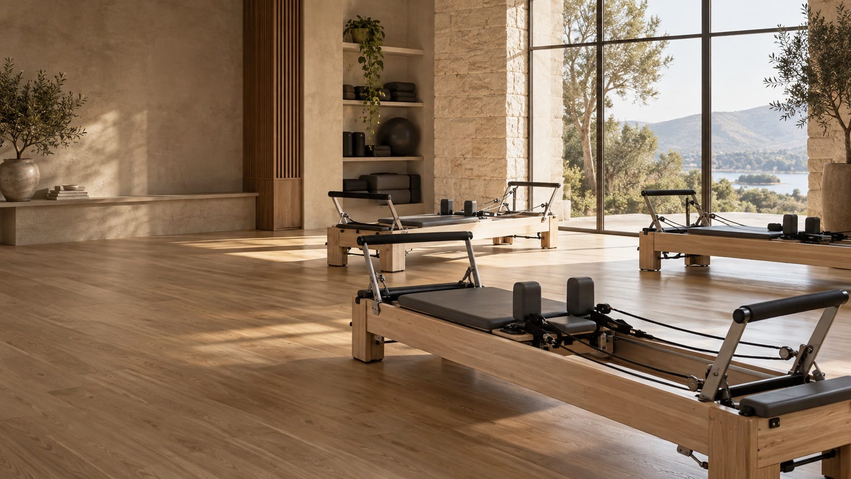 Concept Pilates studio with reformers and coordinated finishes